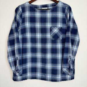 J. Jill Blue Plaid Long Sleeve Cotton Blouse Ranch Rodeo Country Size Medium